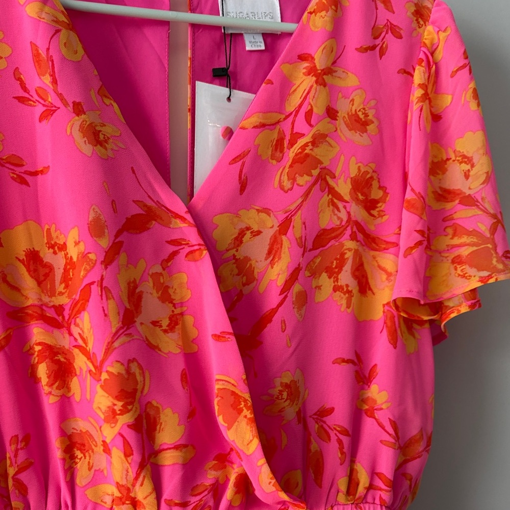 Sugarlips Pink and Orange Floral Romper - Picture 3 of 4